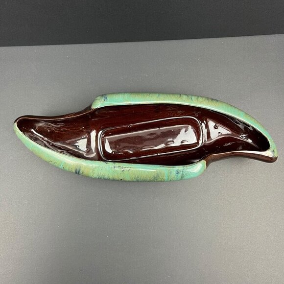 Vintage Drip Glaze Planter Brown Turquoise Aqua Blue Redware Pottery - Picture 3 of 7